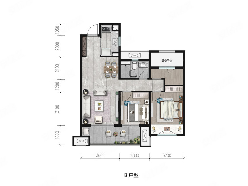 2室2厅1卫1厨  建面93.00平米