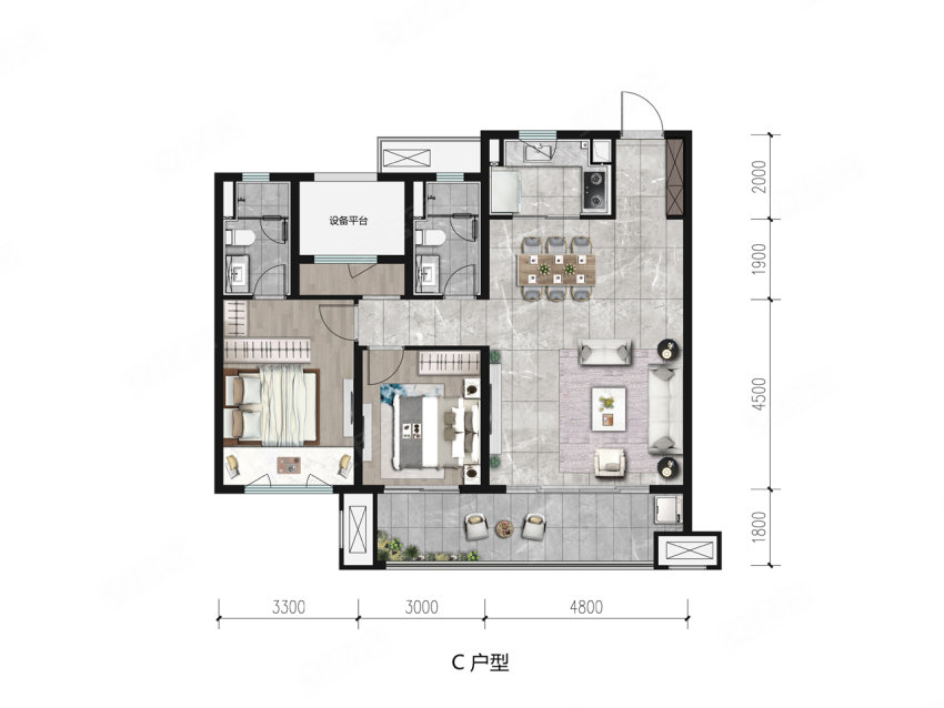 3室2厅2卫1厨  建面112.00平米