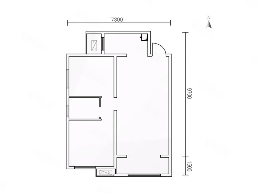  2室2厅1卫 约90平米