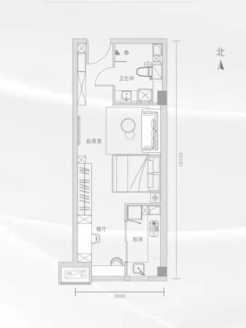 E户型 1室1厅1卫 50.36平米