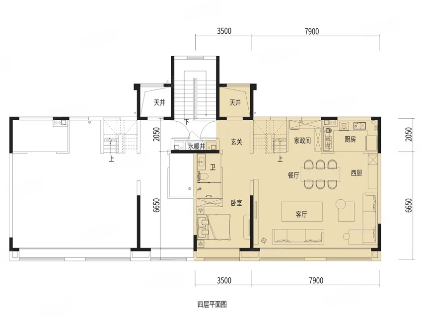  上叠3室2厅3卫1厨， 建面184.00平米