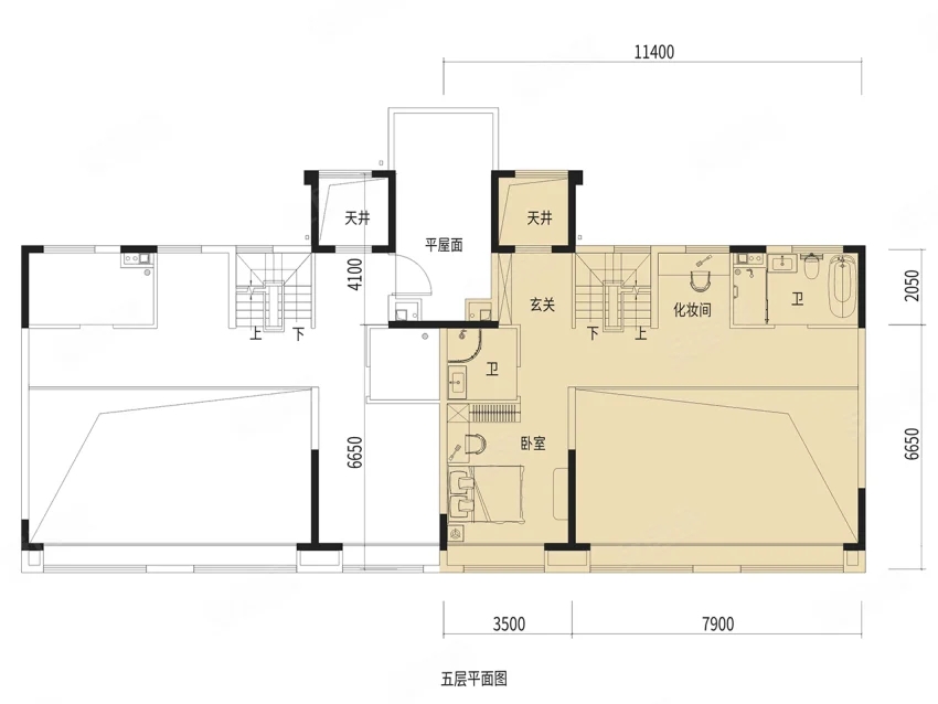 上叠3室2厅3卫1厨， 建面184.00平米