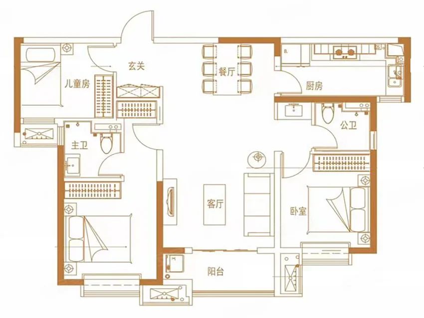 3室2厅2卫1厨， 建面110.00平米