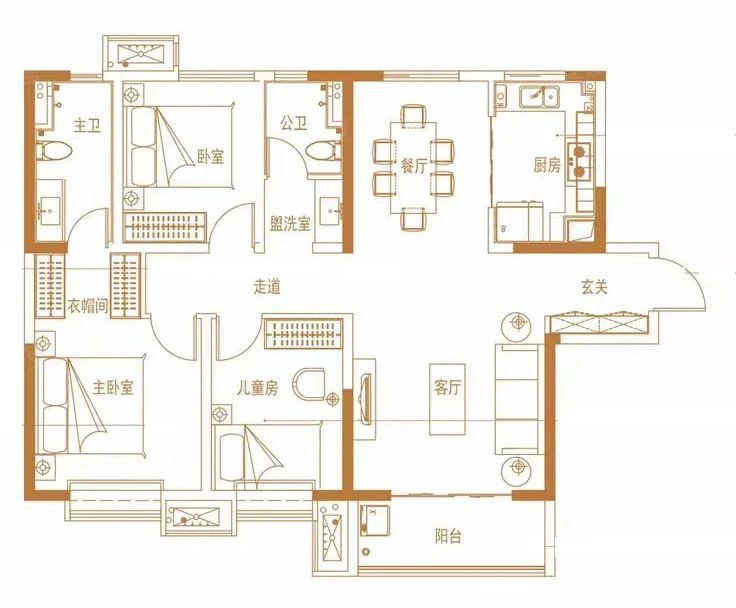 3室2厅2卫1厨， 建面122.00平米