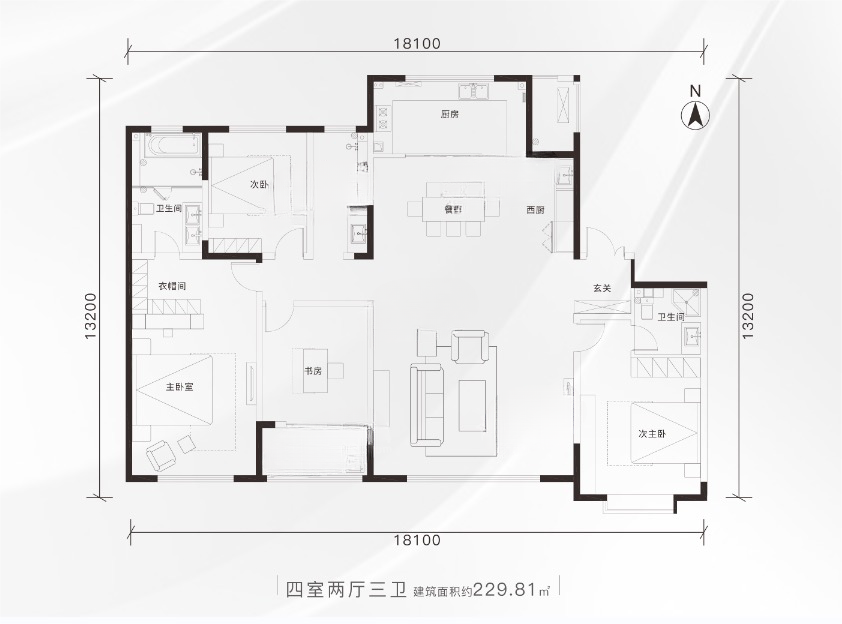 4室2厅3卫 229平米