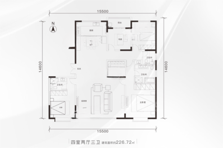  4室2厅3卫 226平米