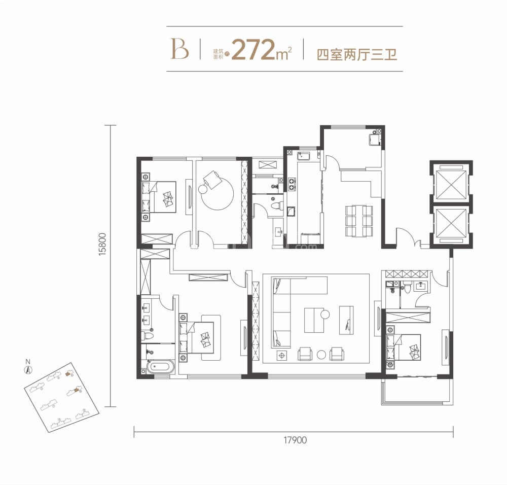 4室2厅3卫  272平米