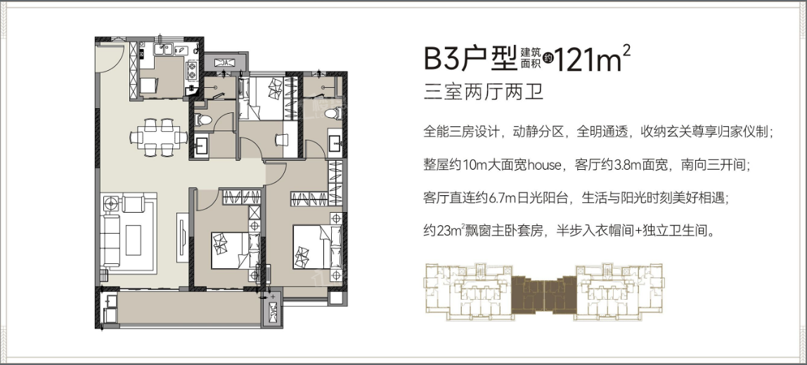 3室2厅2卫  121平米