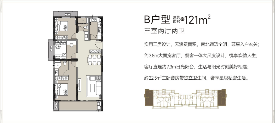 3室2厅2卫   121平米
