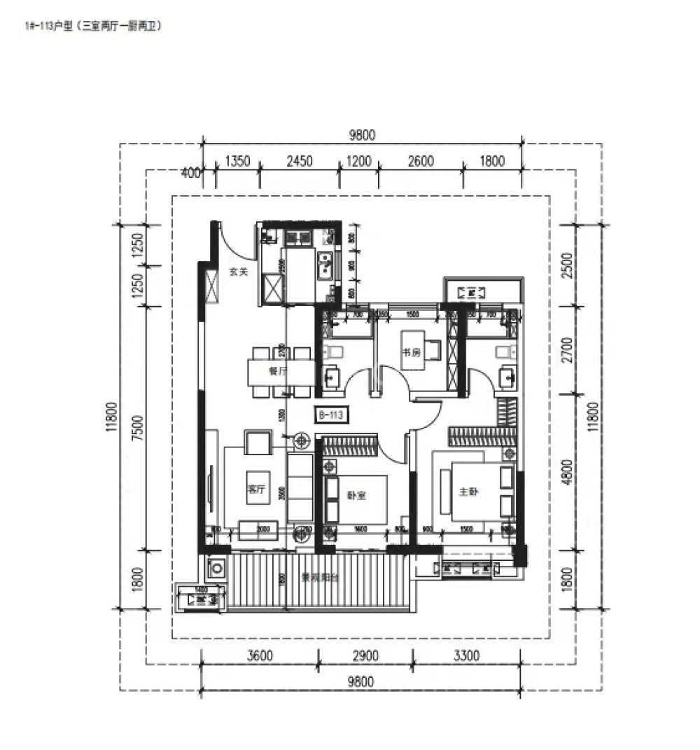 3室2厅2卫 建面：113㎡