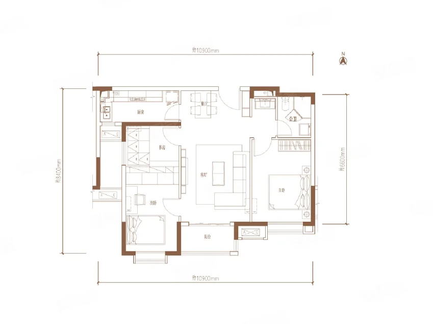 3室2厅1卫 建面：90㎡