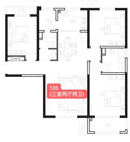 3室2厅2卫 建面：135㎡