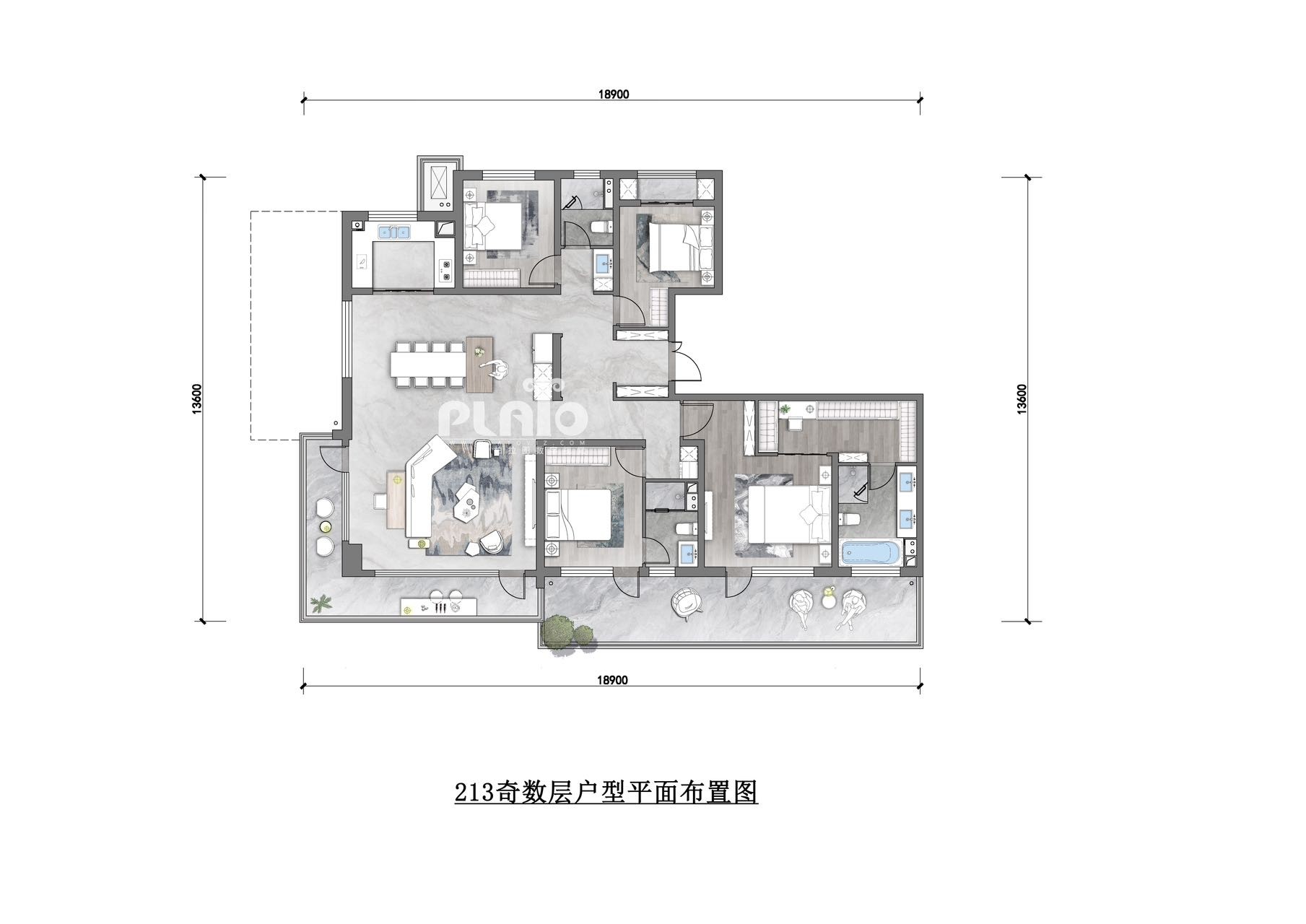 4室2厅3卫 建面：213㎡