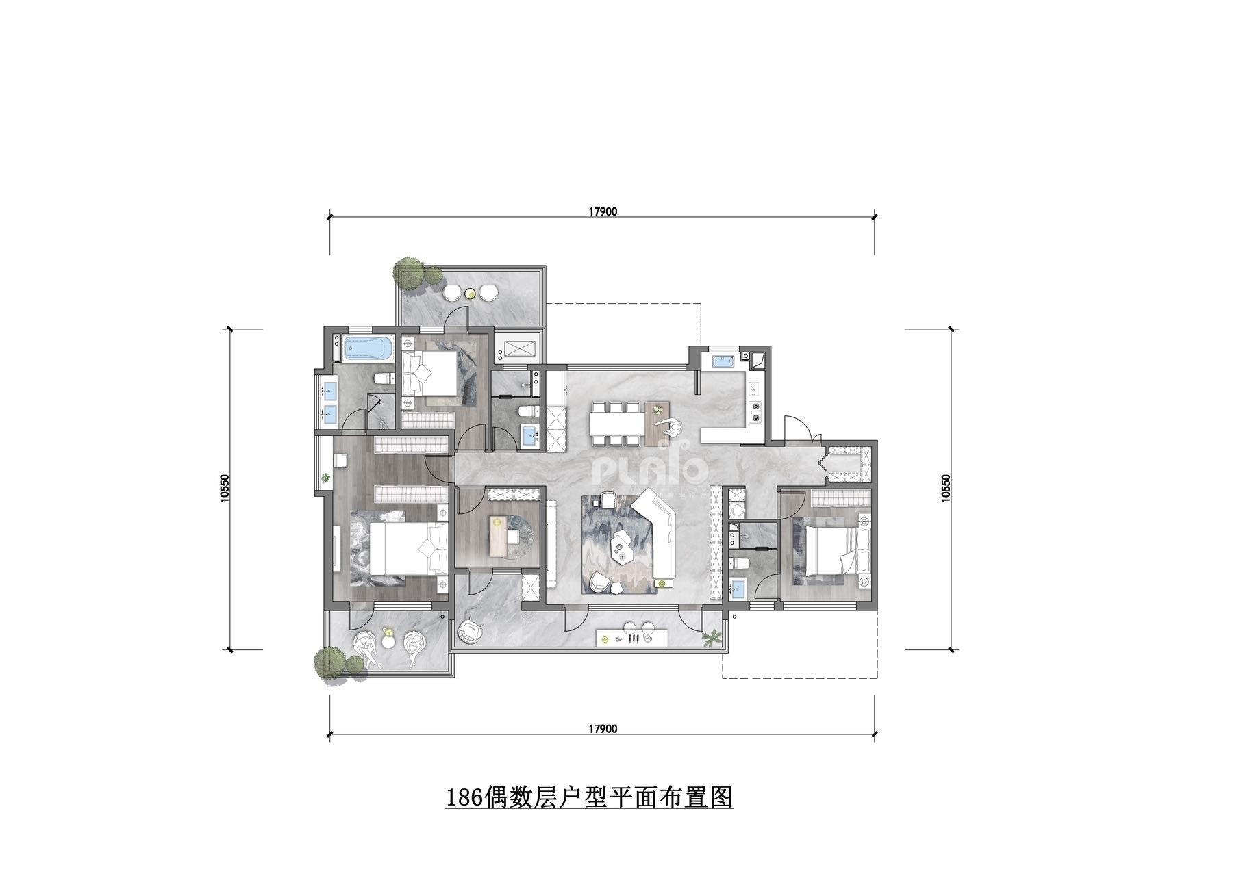 4室2厅3卫 建面：186㎡