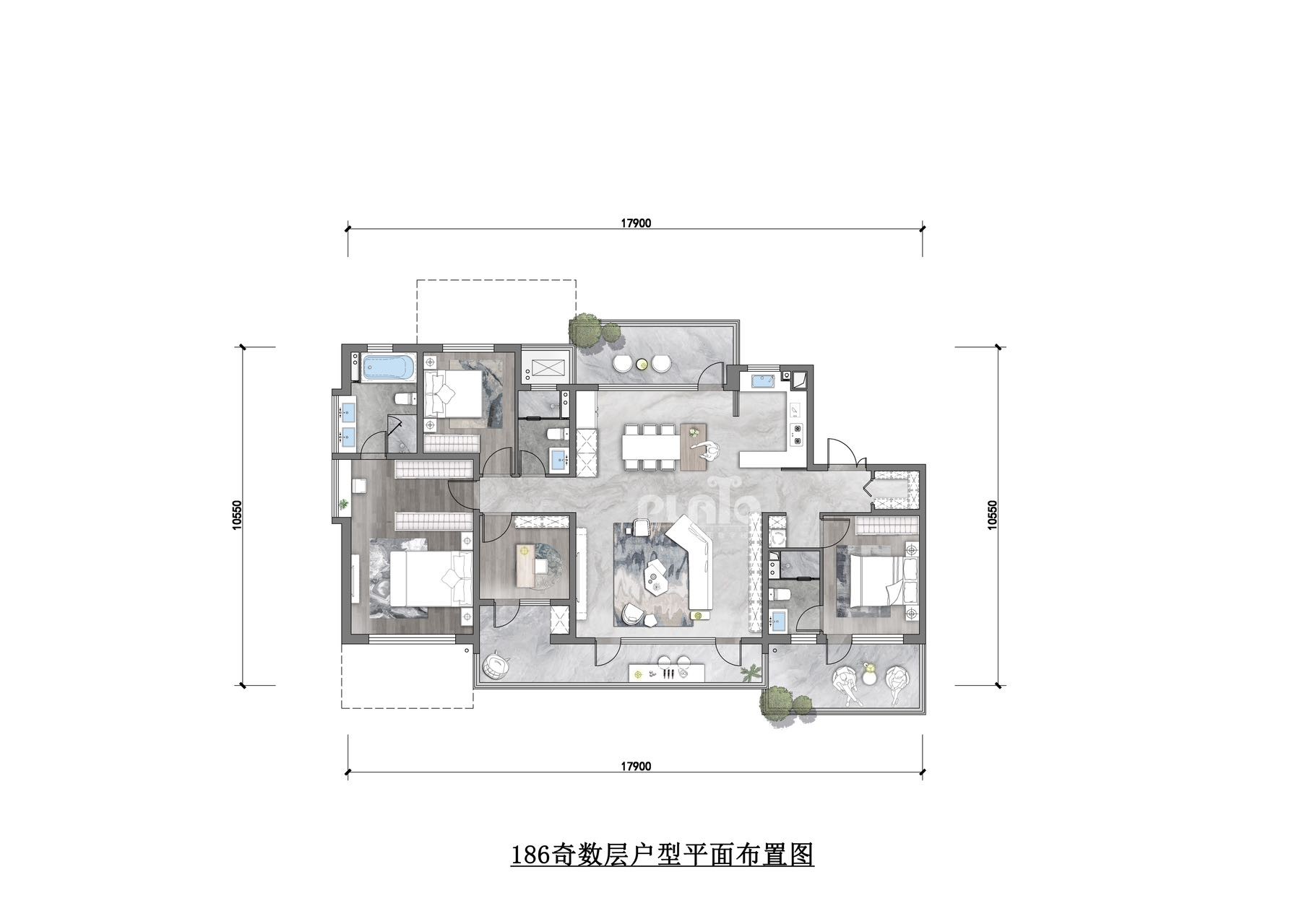 4室2厅3卫 建面：186㎡