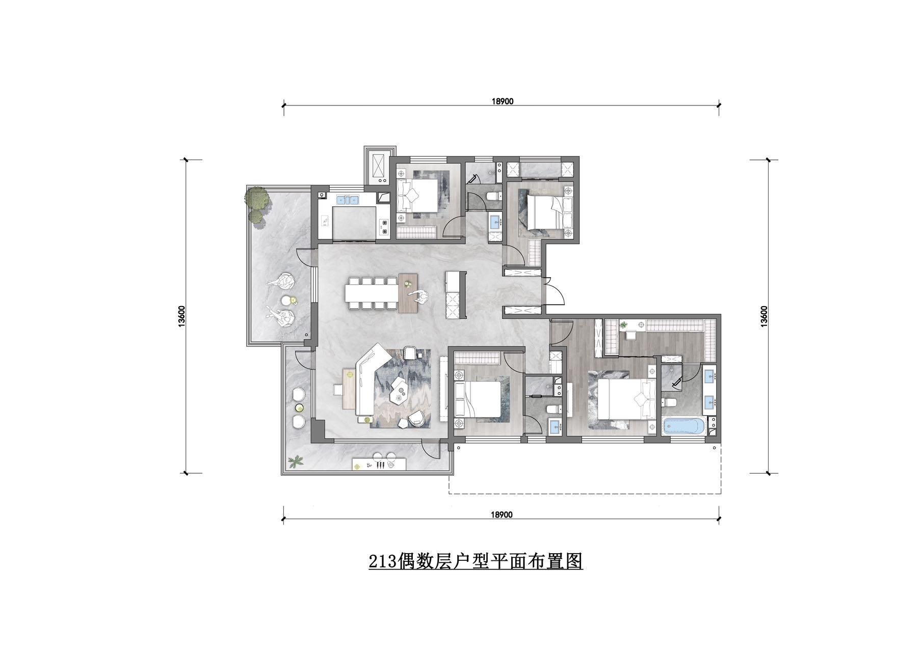 4室2厅3卫 建面：213㎡