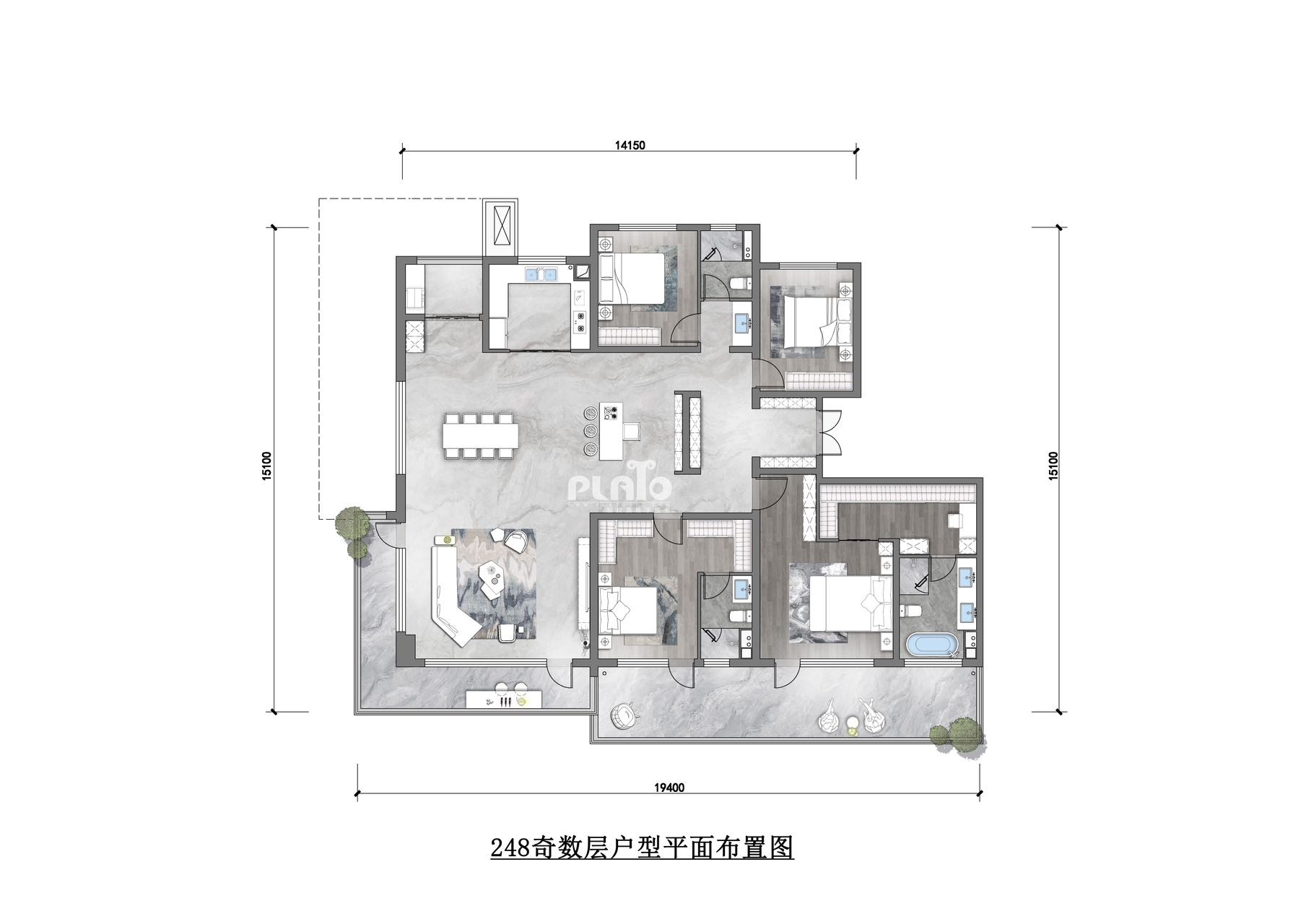 4室2厅3卫 建面：248㎡