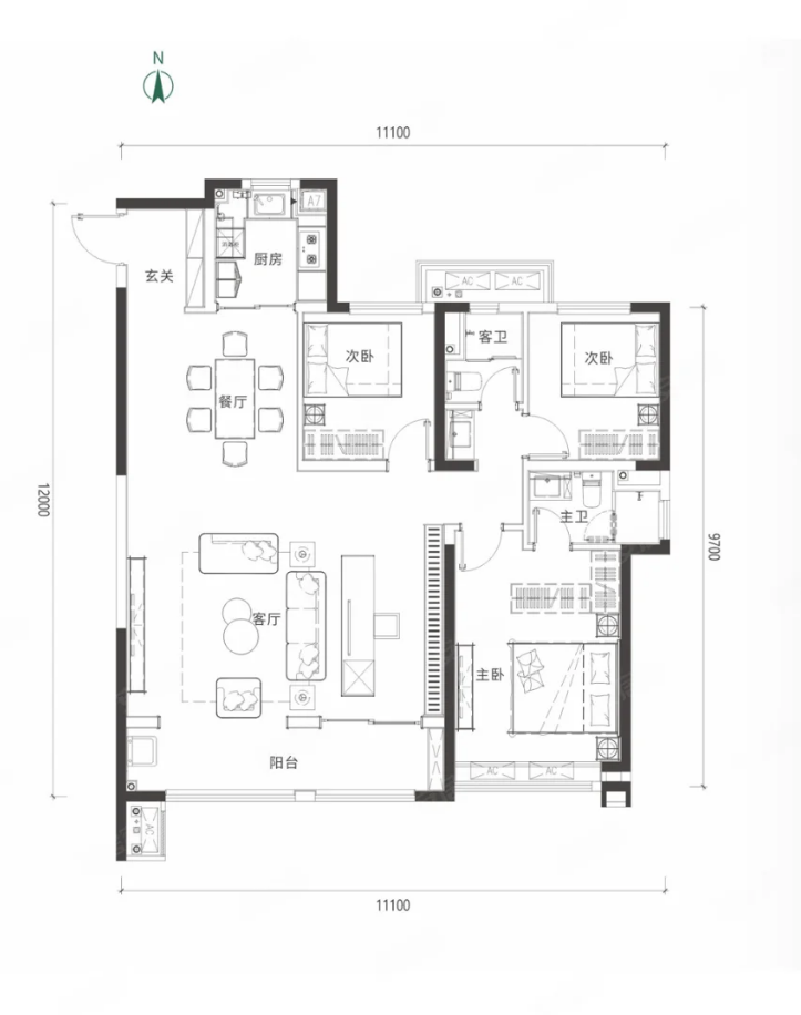 4室2厅2卫 建面：143㎡