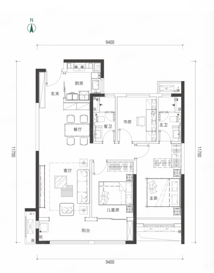 3室2厅2卫 建面：116㎡