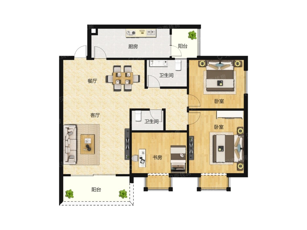 3室2厅2卫 建面：115㎡