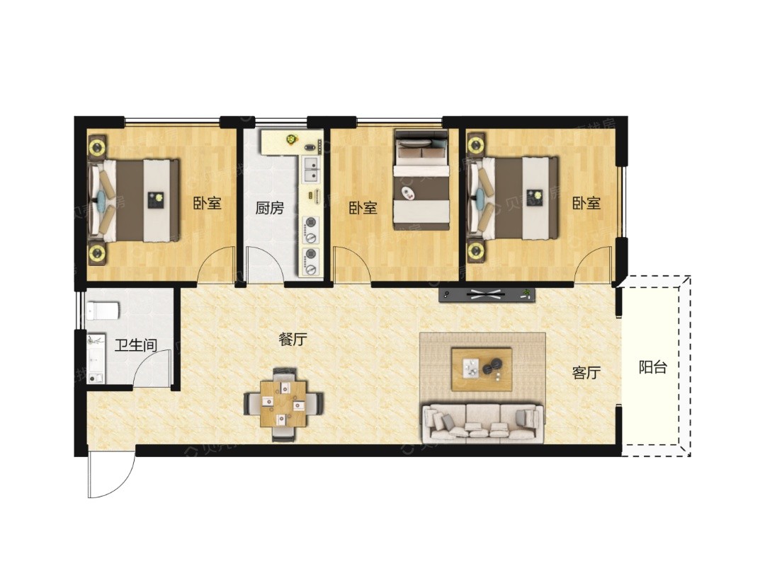 3室2厅1卫 建面：100㎡