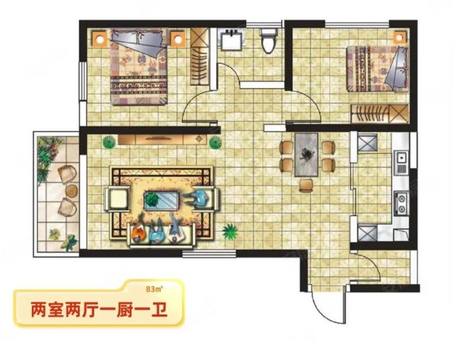 2室2厅1卫 建面：83.21㎡