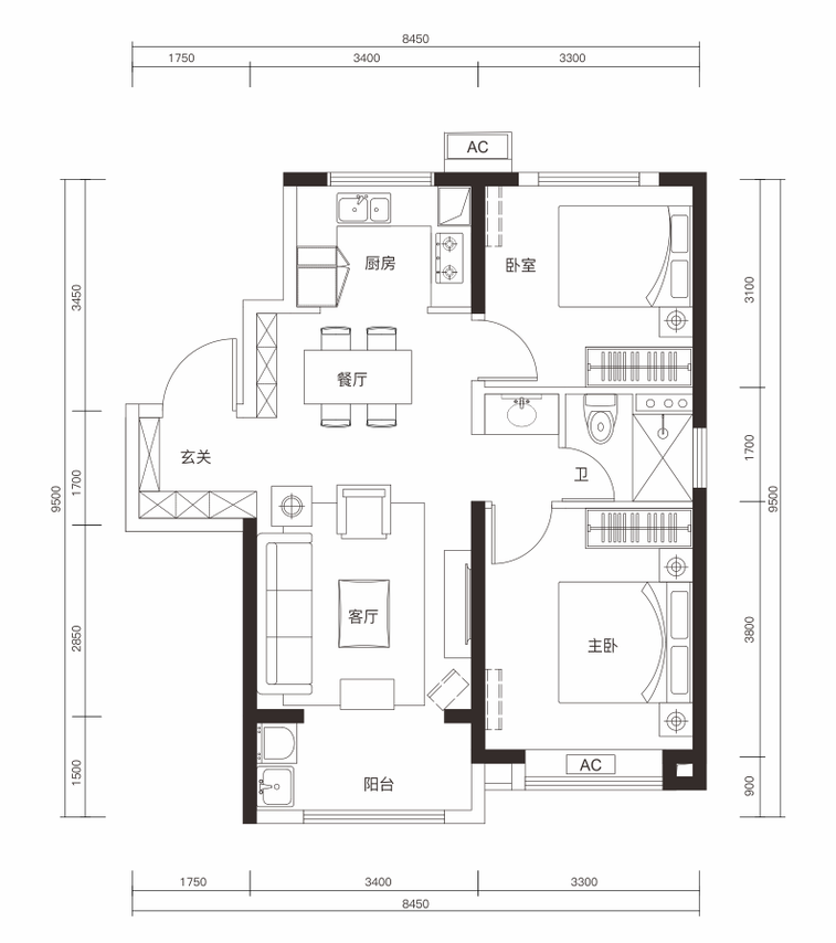 2室2厅1卫 建面：83.25㎡