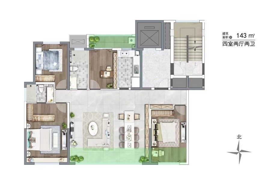 4室2厅2卫 建面：143㎡