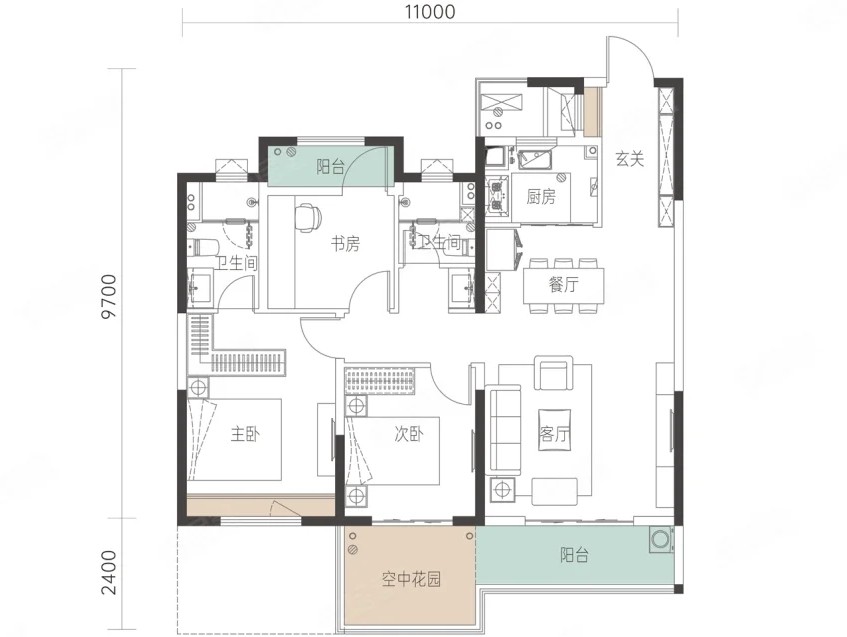 3室2厅2卫 建面：117㎡