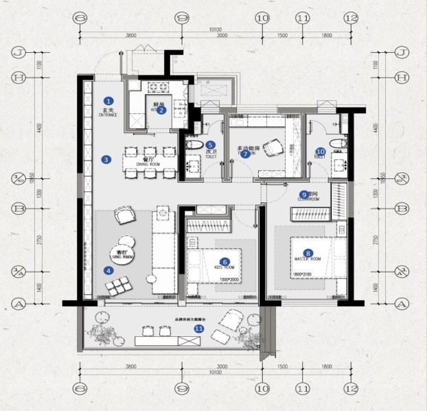 3室2厅2卫 建面：108㎡