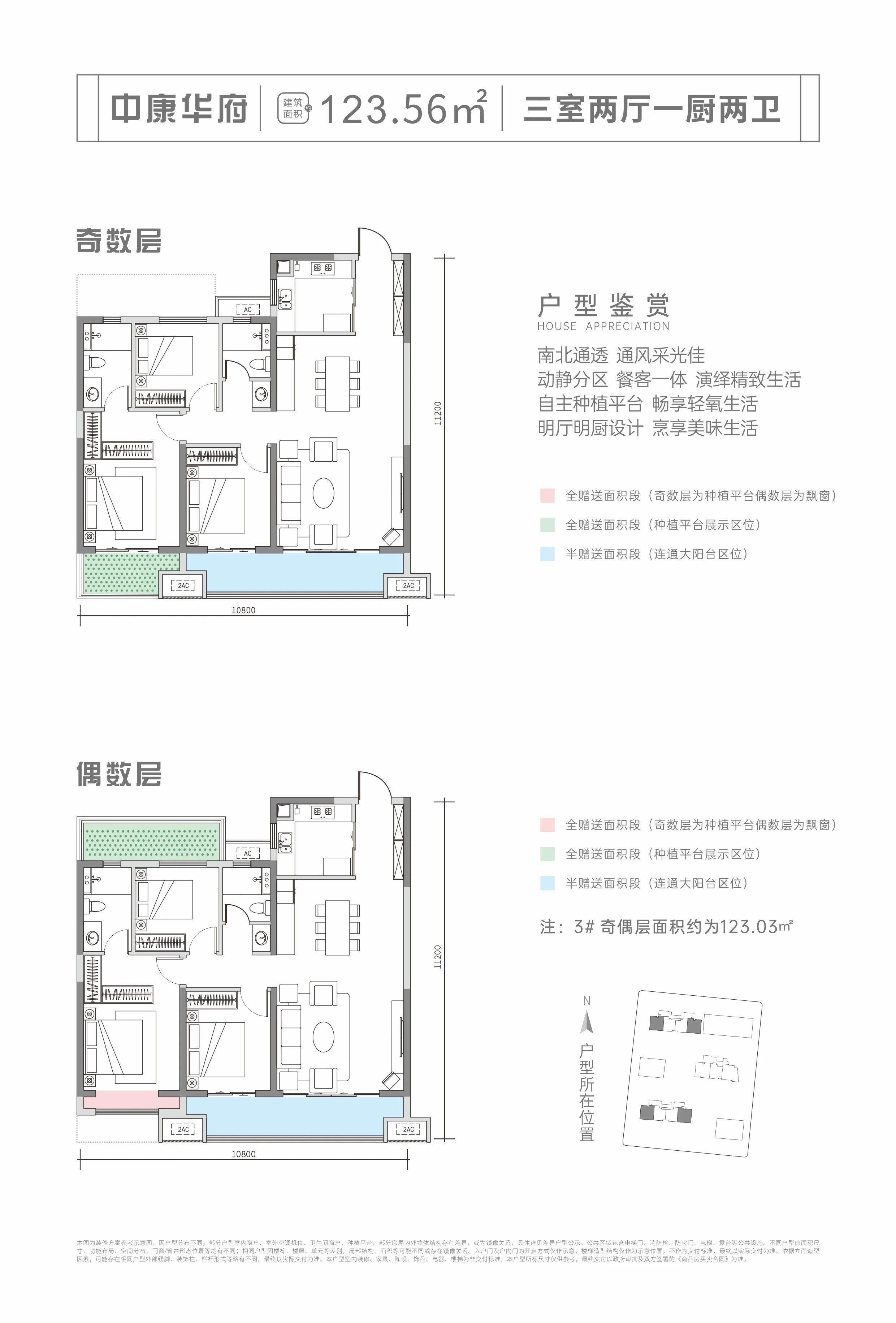 3室2厅2卫 建面：123.56㎡