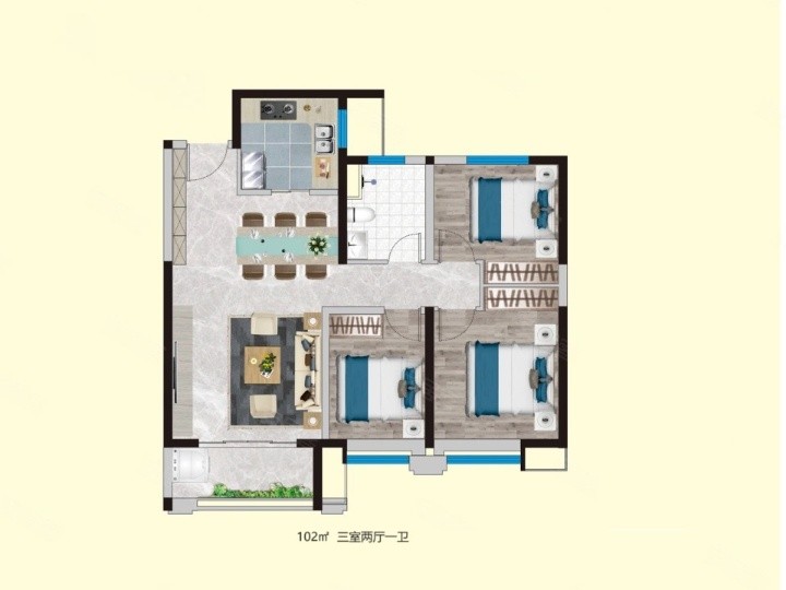 3室2厅1卫 建面：102㎡