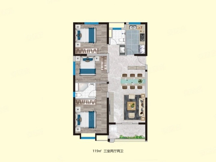 3室2厅2卫 建面：119㎡